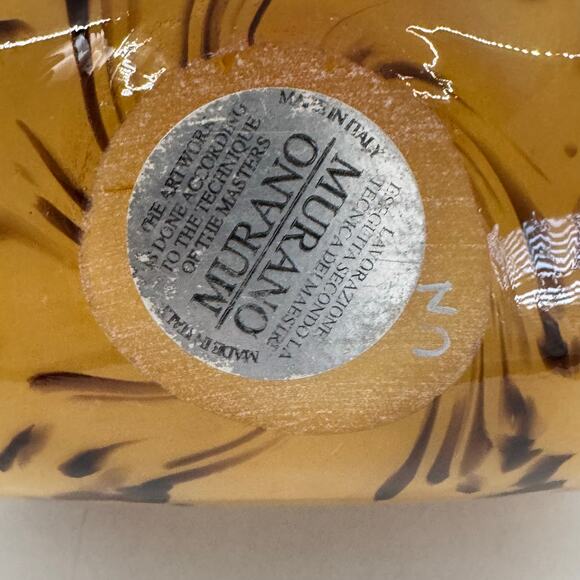 Vintage Murano White Crystal Leopard Art Glass Made In Italy Amber w/Stickers - Picture 6 of 10